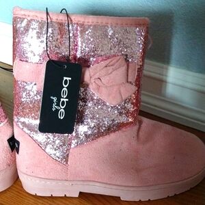 Bebe Girls Glitter Bow Suede Boot